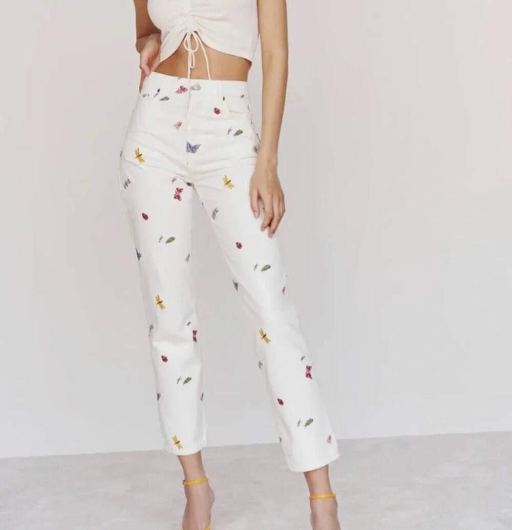 Reformation Cynthia Ladybugs High Rise Straight Jeans Size 26 Whimsy